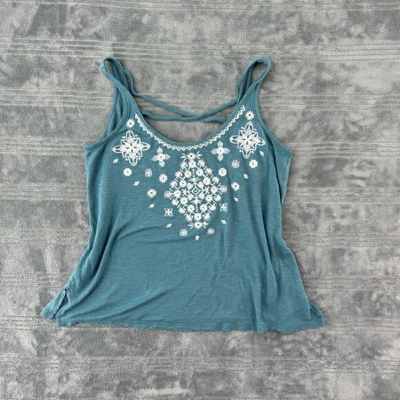 AeropostaleTeal Rayon Embroidered Cropped Boho Tank Top Women's XS - Picture 2 of 11